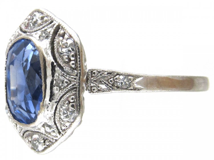 Art Deco Ceylon Sapphire & Hexagonal Diamond Ring (713F) | The Antique ...