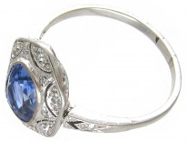 Art Deco Ceylon Sapphire & Hexagonal Diamond Ring