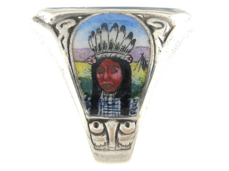 South & North American Indian Silver & Enamel Ring