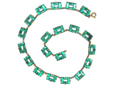 Art Deco Czechoslovakian Green Glass Necklace