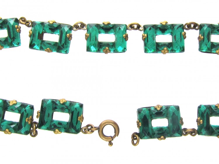 Art Deco Czechoslovakian Green Glass Necklace