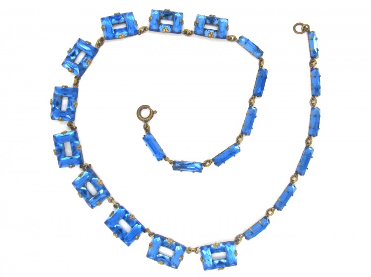 Art Deco Czechoslovakian Blue Glass Necklace