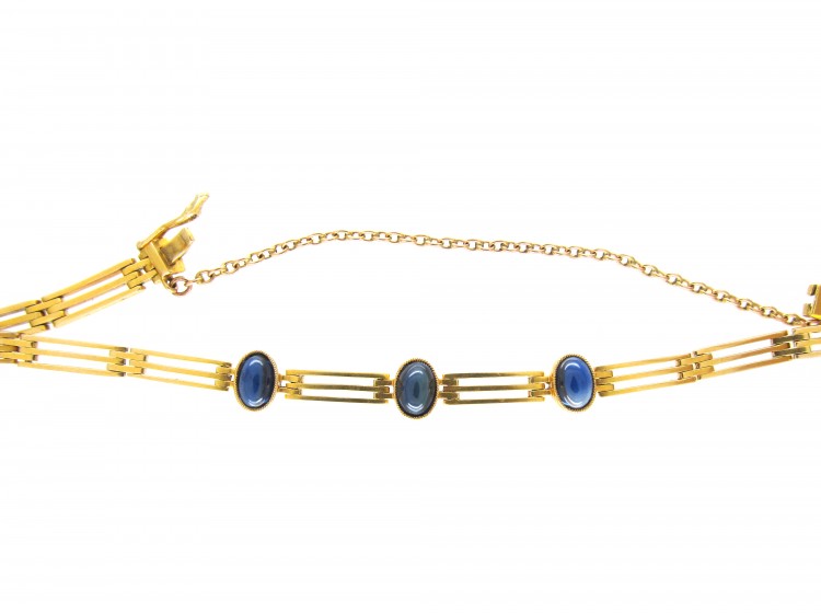 Cabochon Sapphire 14ct Gold Art Deco Bracelet