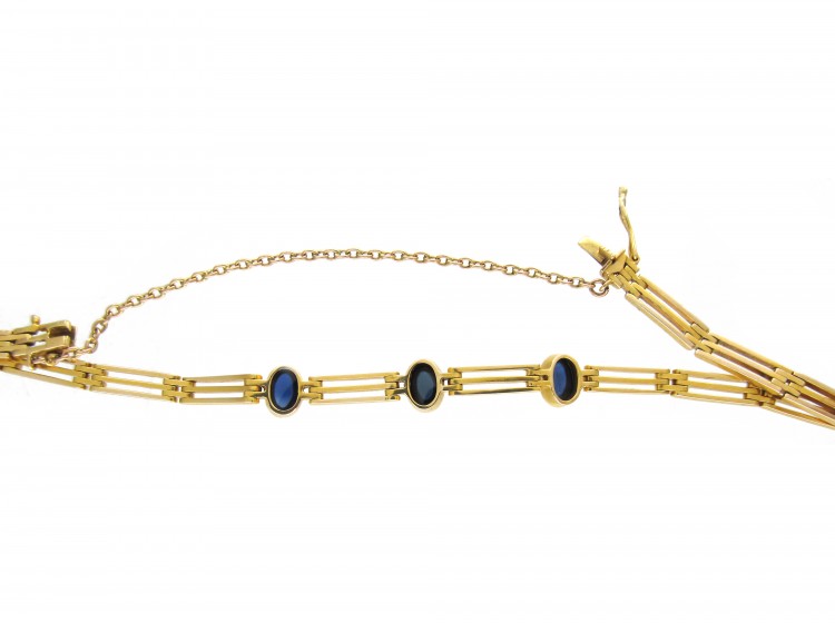 Cabochon Sapphire 14ct Gold Art Deco Bracelet