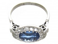 18ct White Gold Art Deco Oval Sapphire & Diamond Ring
