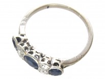 Three Stone Sapphire & Diamond 18ct White Gold Art Deco Ring