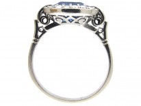 18ct White Gold Art Deco Oval Sapphire & Diamond Ring