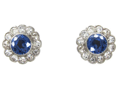 Edwardian Sapphire & Diamond Cluster Earrings