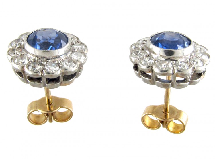 Edwardian Sapphire & Diamond Cluster Earrings