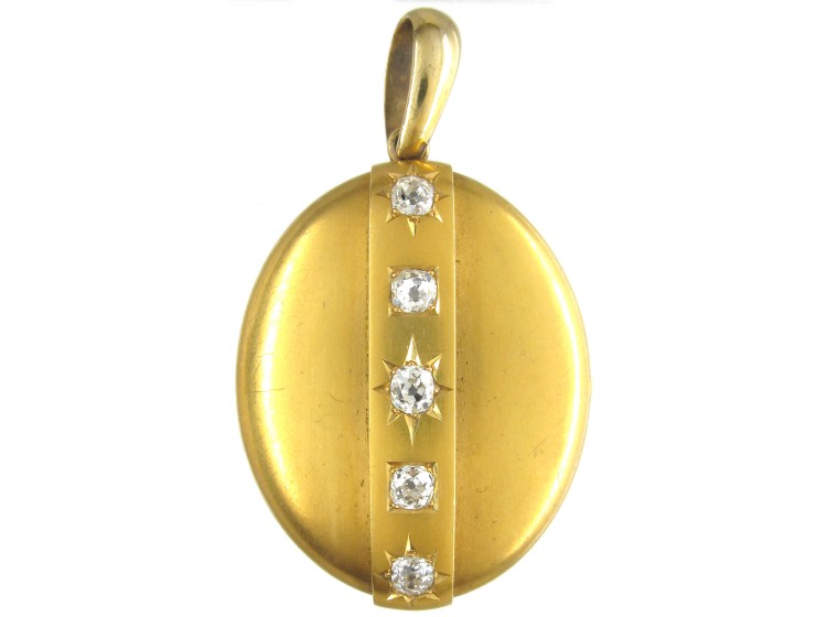 Victorian 18ct Gold Diamond Set Oval Locket in Original Case