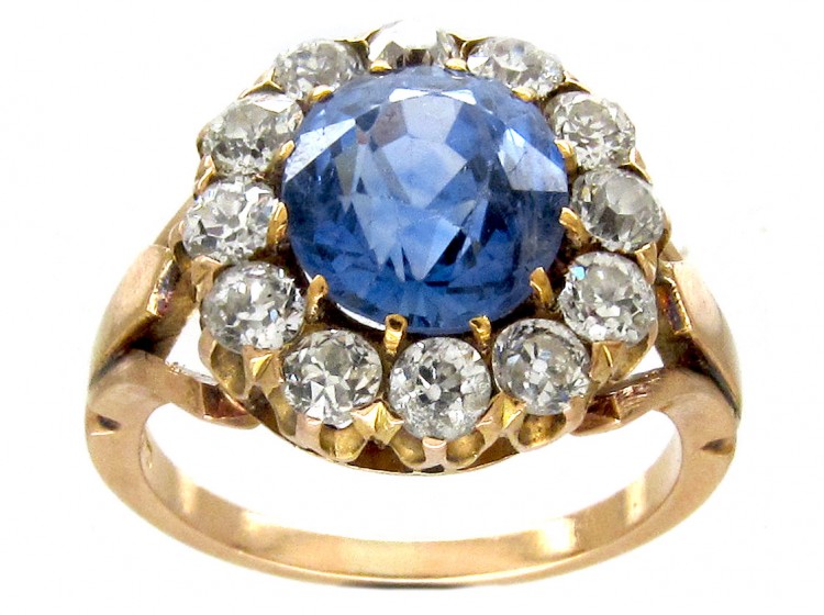 Large Edwardian Sapphire & Diamond Cluster Ring