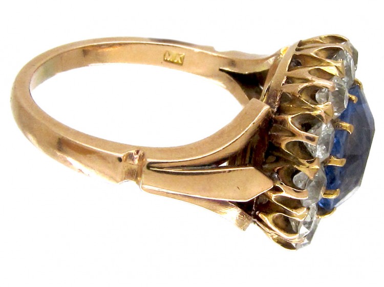 Large Edwardian Sapphire & Diamond Cluster Ring
