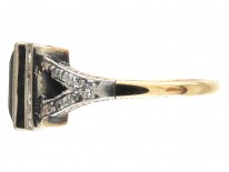 Art Deco Rectangular Sapphire & Diamond Ring with Diamond Shoulders