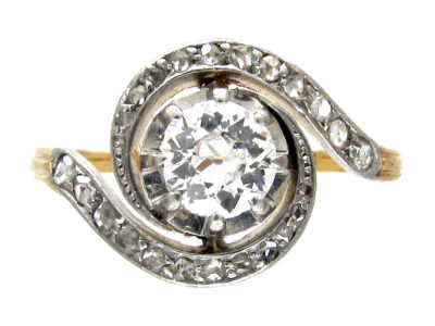 French Art Nouveau 18ct Gold & Platinum, Diamond Twist Ring