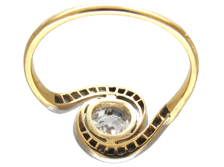 French Art Nouveau 18ct Gold & Platinum, Diamond Twist Ring