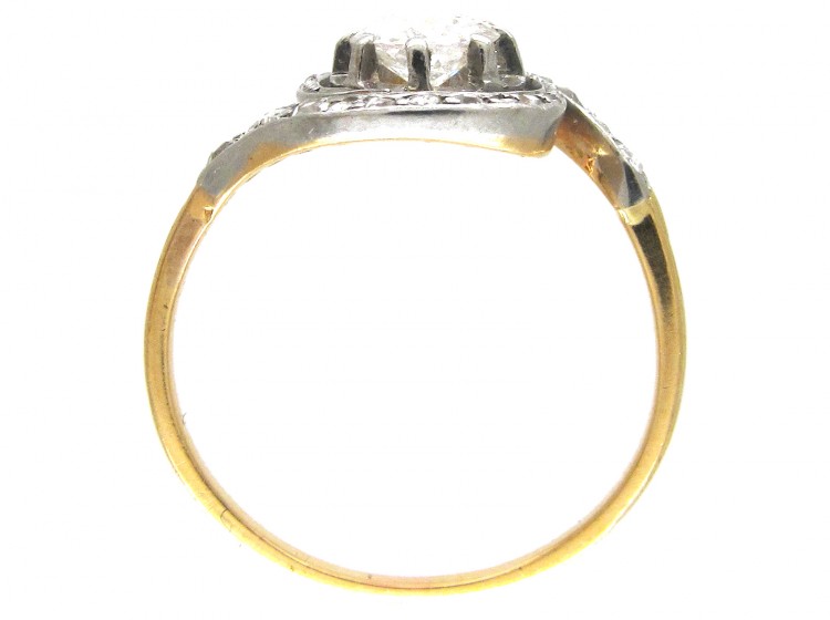 French Art Nouveau 18ct Gold & Platinum, Diamond Twist Ring