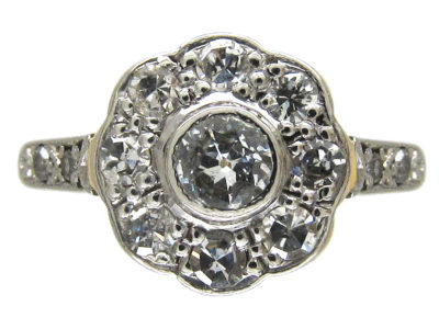 Edwardian Diamond Cluster Ring with Diamond Shoulders