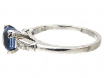 Sapphire Solitaire Ring with Diamond Baguette Shoulders