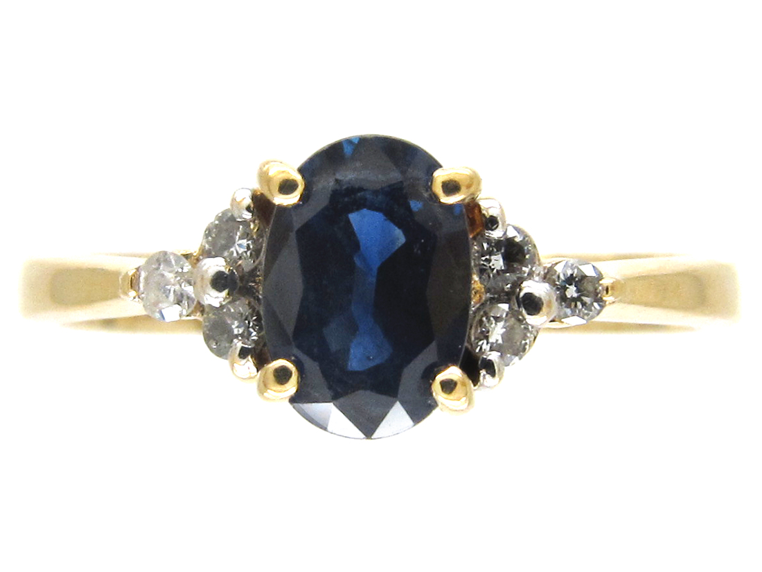 Solitaire Sapphire & Diamond Shoulders Ring (51/O) | The Antique ...