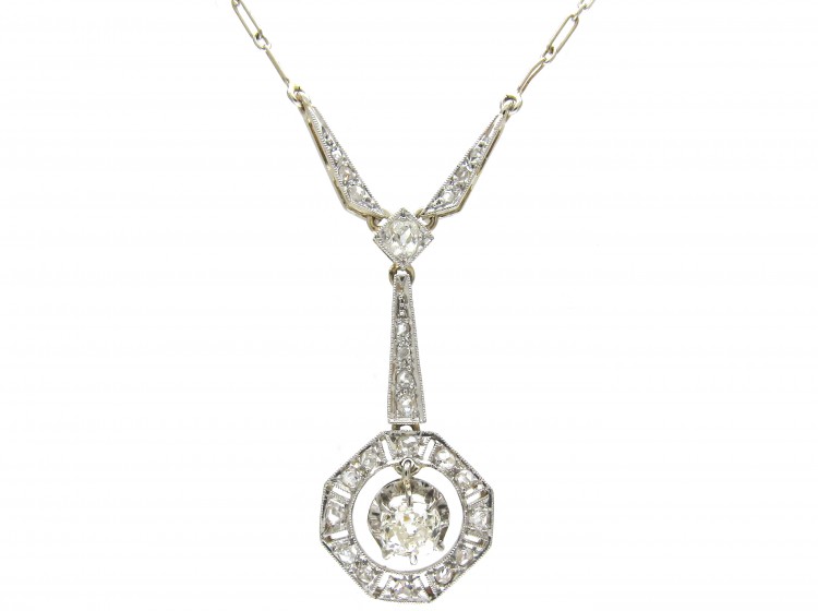 Art Deco Diamond Drop Pendant on Chain