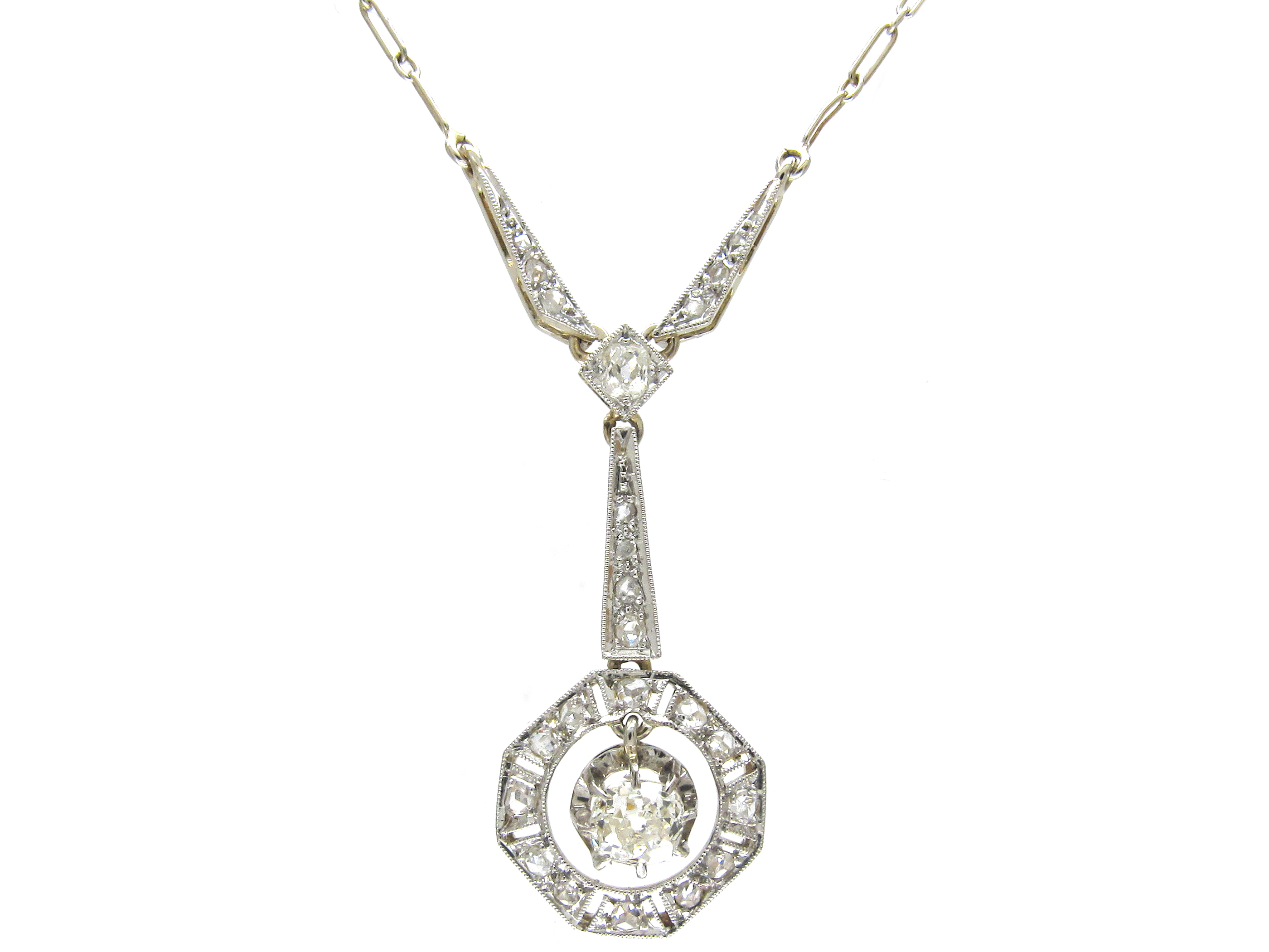 Art Deco Diamond Drop Pendant on Chain (731F) | The Antique Jewellery ...