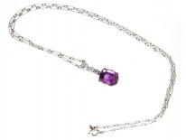 Edwardian Pink Sapphire & Diamond & Platinum Pendant on Platinum Chain
