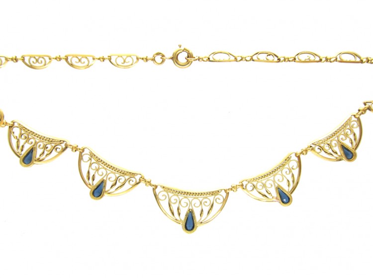 French 18ct Gold & Sapphire Necklace
