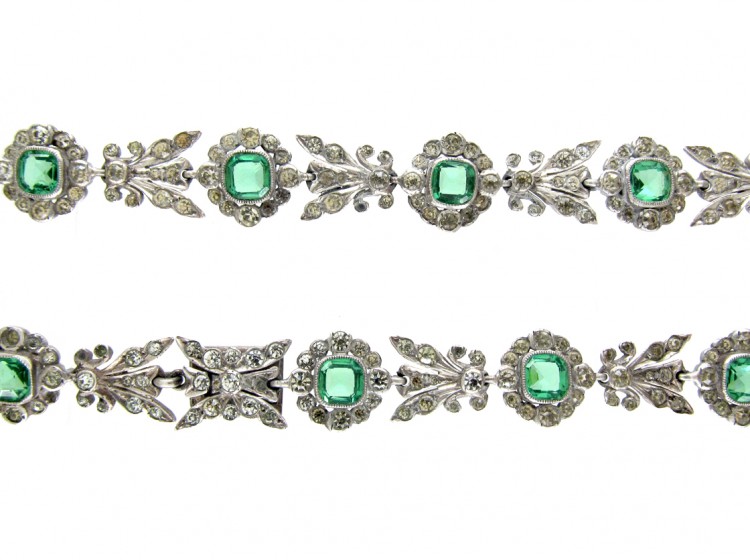 Victorian Silver & Green & White Paste Necklace