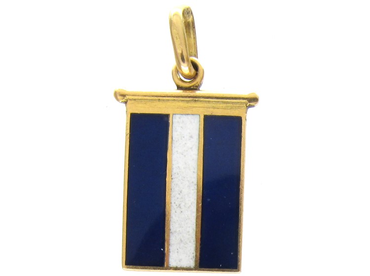 Edwardian 18ct Gold, Blue & White Enamel Flag Charm