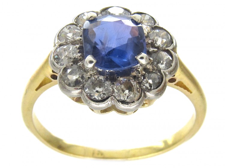 Edwardian Sapphire & Diamond Cluster Ring