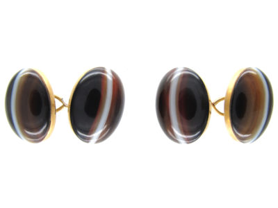 Victorian 15ct Gold Banded Sardonyx Cufflinks