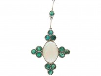 Art Deco Emerald & Opal Pendant on Chain