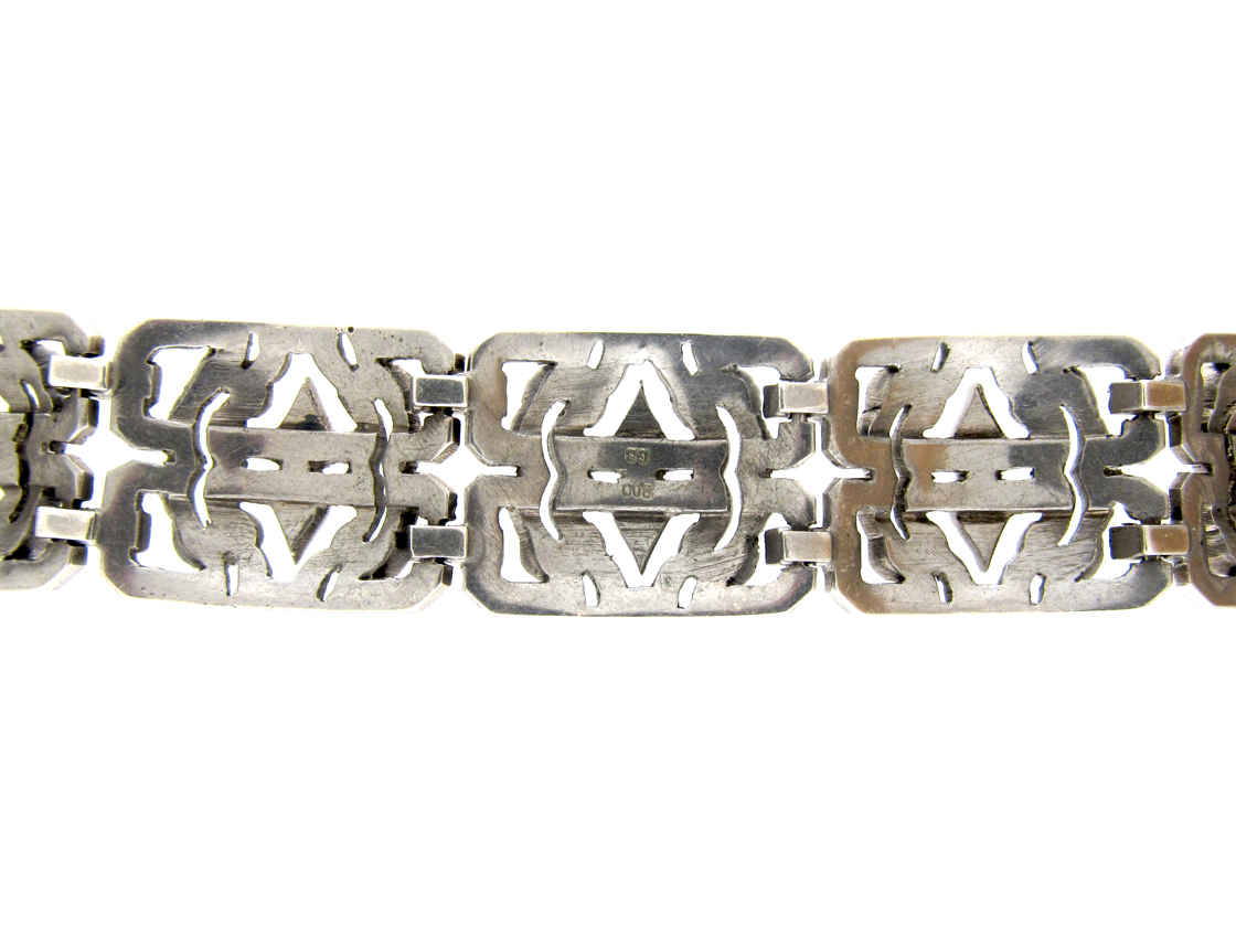 Bracciale Lungo Vintage Art Deco In Cristallo E Marcasite, Argento Placcato, 18 Cm