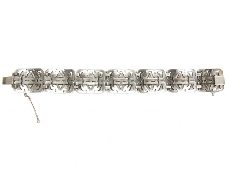 Art Deco Wide Silver & Marcasite Bracelet