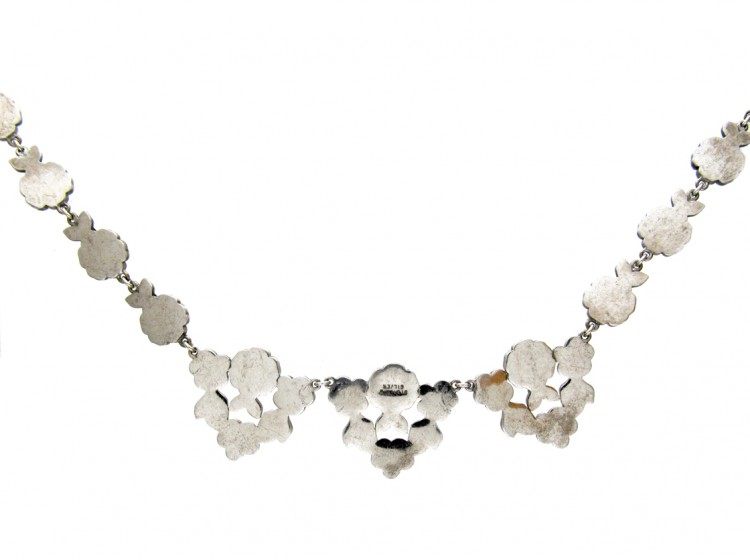 Art Deco Silver & Marcasite Flower Clusters Necklace