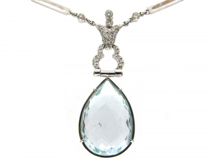 Aquamarine & Diamond Articulated Pendant on Chain