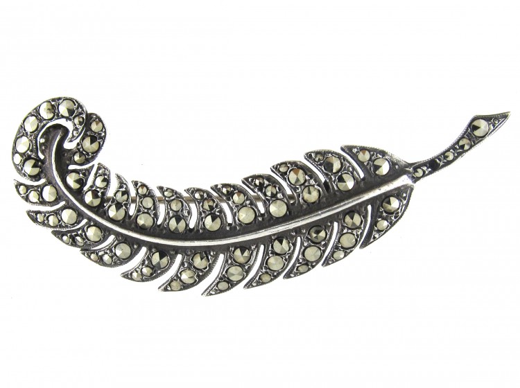 Art Deco Silver & Marcasite Feather Brooch