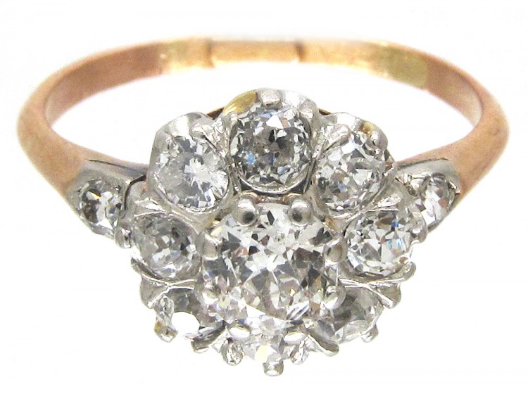 Edwardian Cluster Ring with Diamond Shoulders