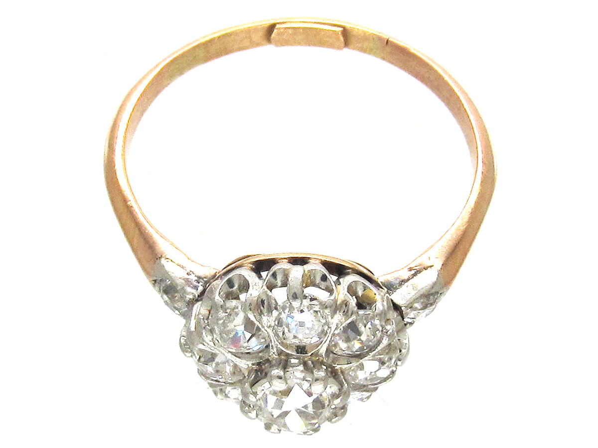 Edwardian Cluster Ring with Diamond Shoulders (783F) | The Antique ...