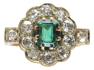 Art Deco Emerald & Diamond Ring with Diamond Shoulders