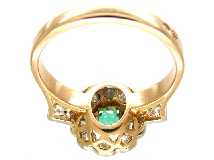 Art Deco Emerald & Diamond Ring with Diamond Shoulders