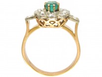 Art Deco Emerald & Diamond Ring with Diamond Shoulders