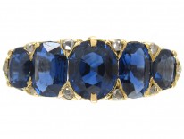 Victorian Five Stone Sapphire & Diamond Points Ring