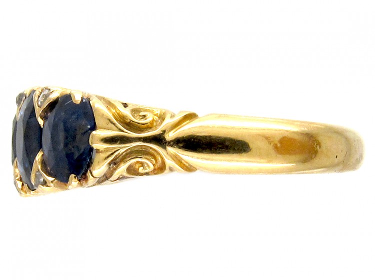 Victorian 18ct Gold Sapphire & Diamond Points Ring