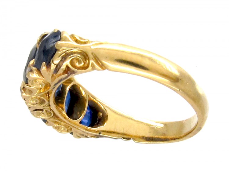 Victorian 18ct Gold Sapphire & Diamond Points Ring