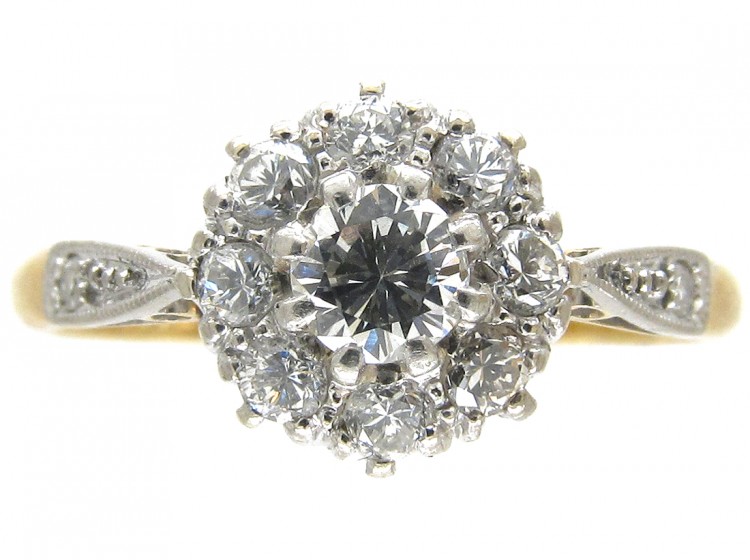 Edwardian Diamond Cluster Ring with Diamond Shoulders