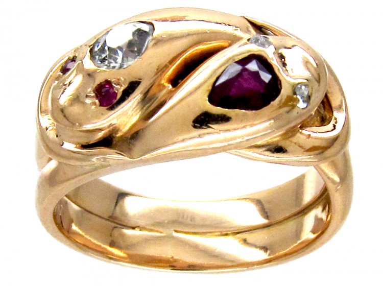 Victorian Double Snake Ruby & Diamond Ring