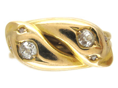 Victorian 18ct Gold & Diamond Double Snake Ring