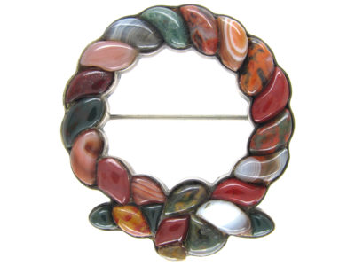 Victorian Scottish Silver & Agate Wreath Brooch