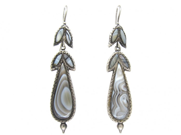 Victorian Scottish Silver & Grey Agate Earrings